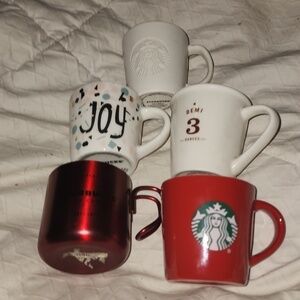 Five Starbucks Vintage Demi Coffee Cups and Original Wall Art